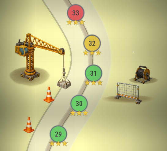 Kartenansicht mit Levelpunkten und Sternen aus DoozerQuest